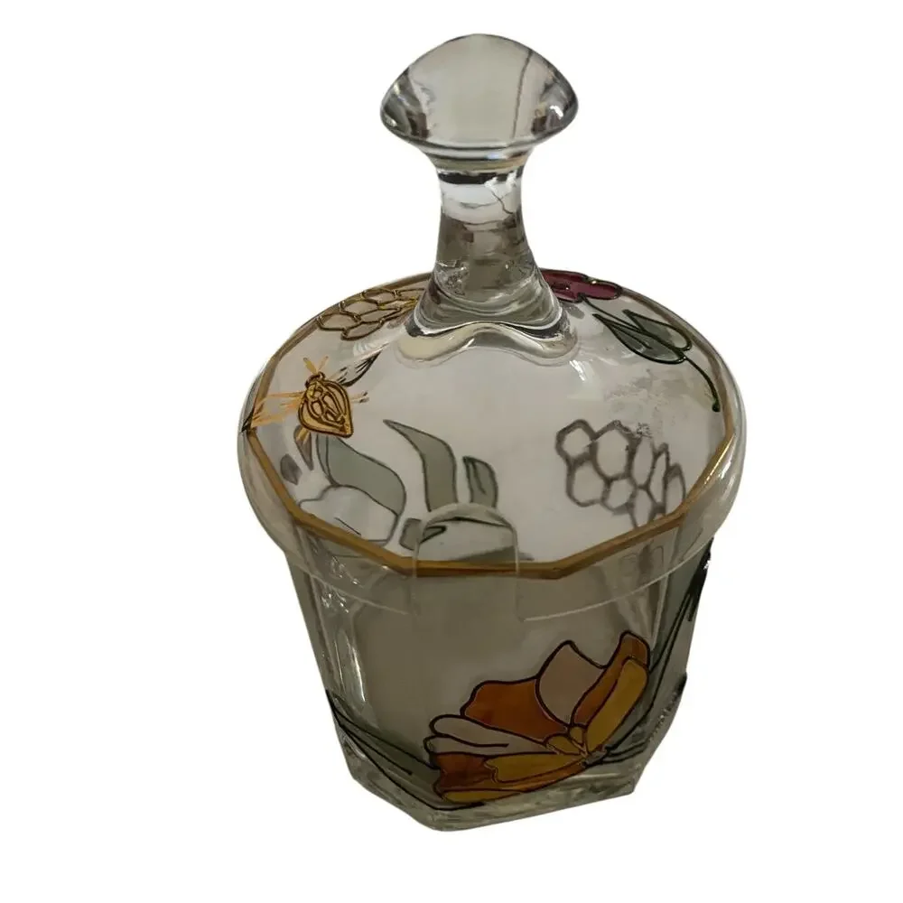 Vintage Honey Jar Sugar Blown Glass Hand Painted Floral Made in Germany
